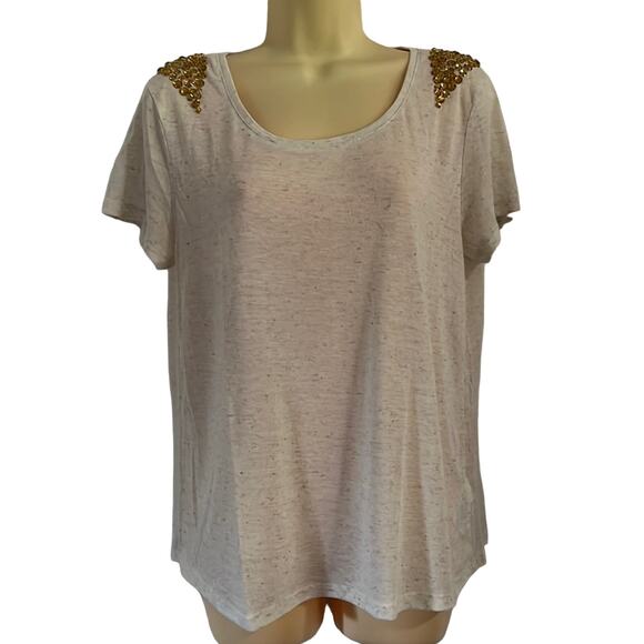 H&M Tops - H&M Beige Oatmeal Fleck Knit Top wi Jewel Embellishments Woman Size Medium Y2K